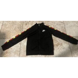 Nike Boys Track Jacket Size 5 Zip Up Red Yellow Sleeve Stripes EUC